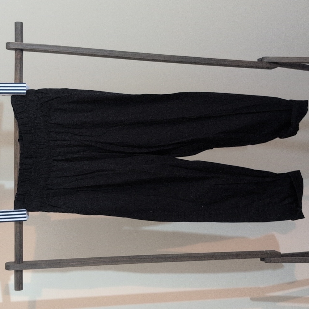 Taxi | Black High Frilled Elastic Waist Pants